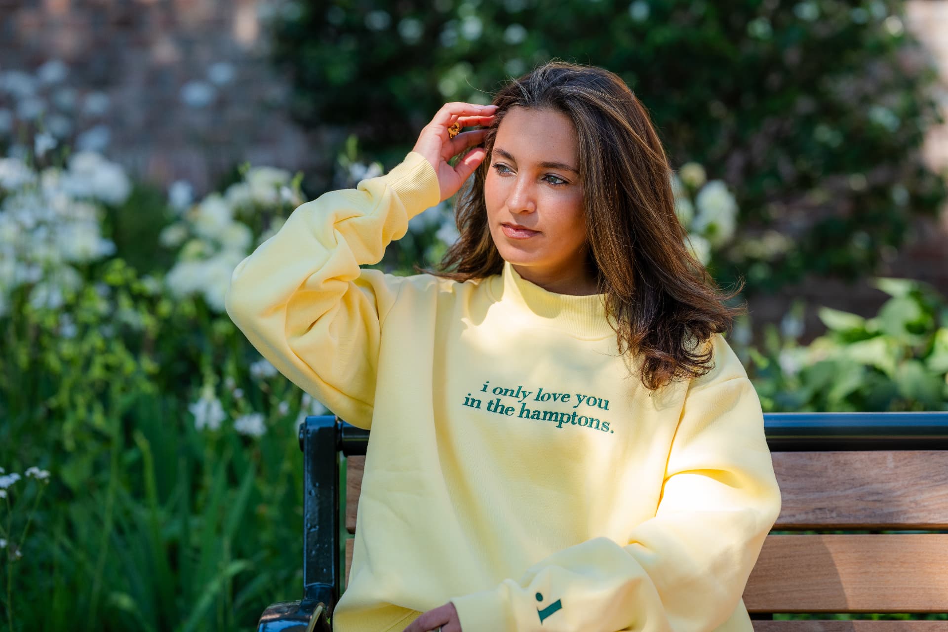 i only love you in the hamptons mock-neck crew